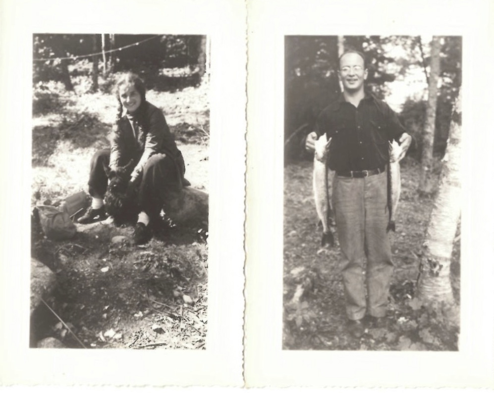 photo of Esther and Harold Rosenthal in country, with dog and fish