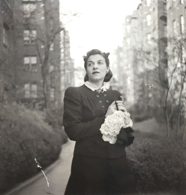 photo of Ruth (Schwartz) Black, posing in street