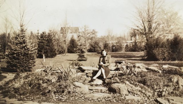 photo of Ruth Black in garden at Grossinger's Hotel